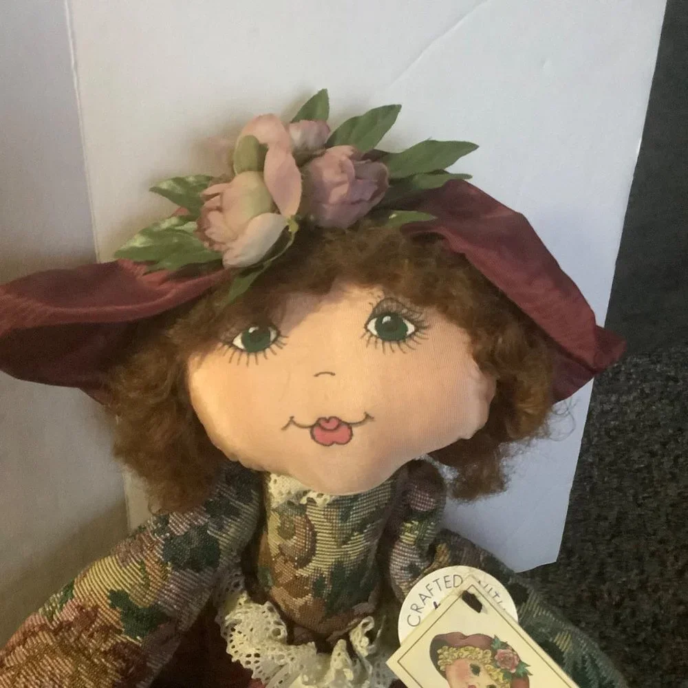 Vtg 1995 Ambrosia Signed Wendy Long Hand Crafted Hand Painted Cloth Doll Curly‎